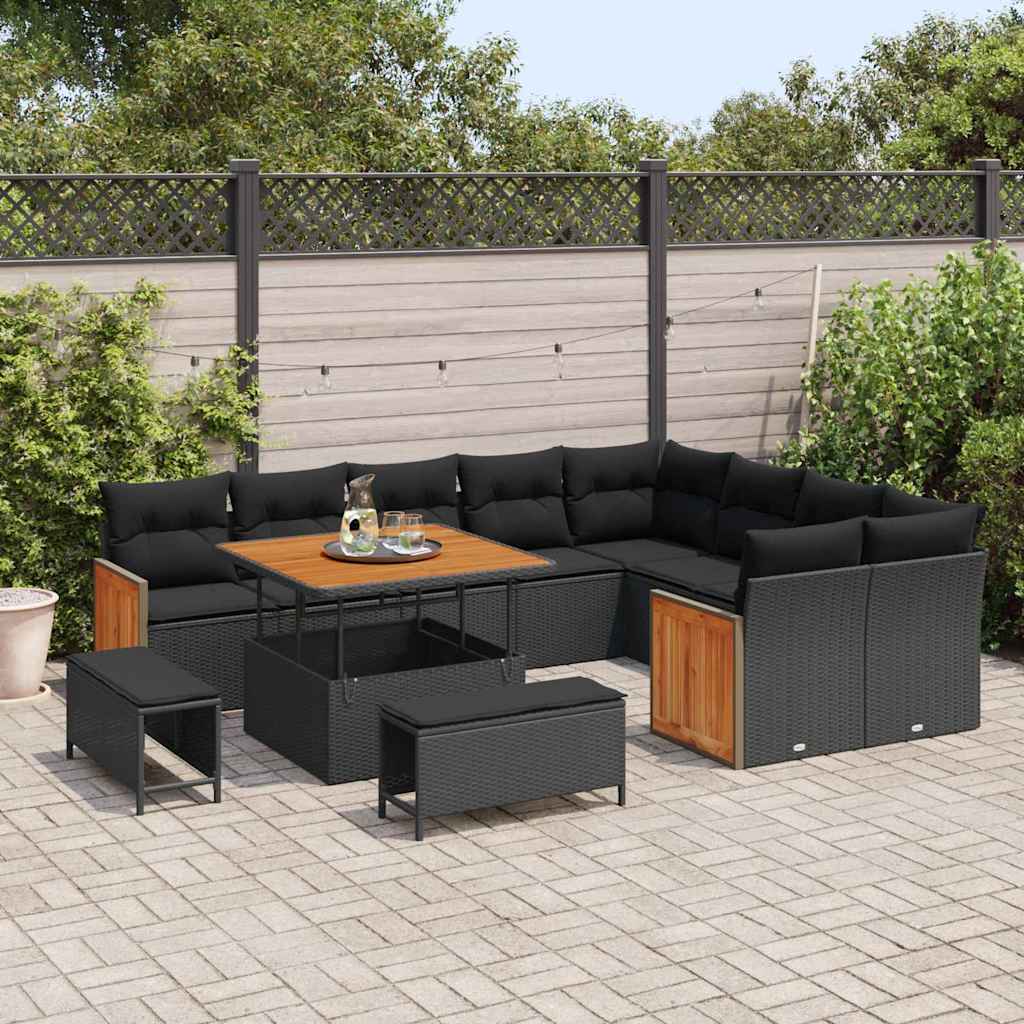 Garten-Sofa-Set 12 pcs Schwarz 100 x 100 x 71 cm Poly-Rattan